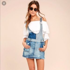 FREE PEOPLE PATCHWORK DENIM PINAFORE DRESS